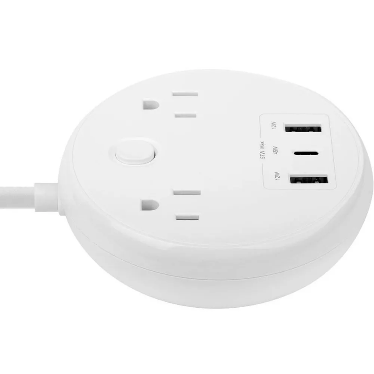 Okrągła Listwa Zasilająca Podróżna Z 2 Gniazdami AC I Portami USB